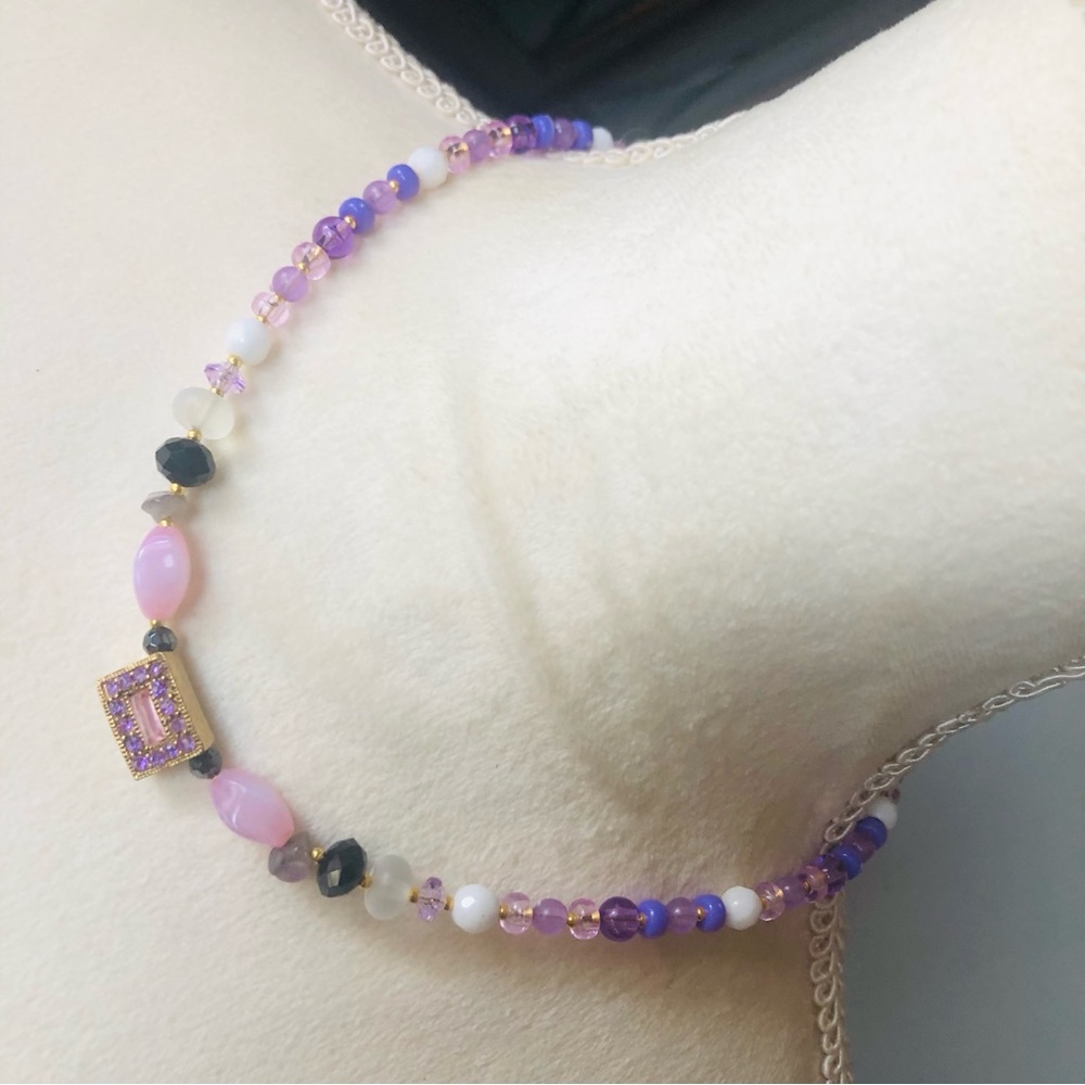 Handcrafted opal amethyst moon glow crystal beaded necklace